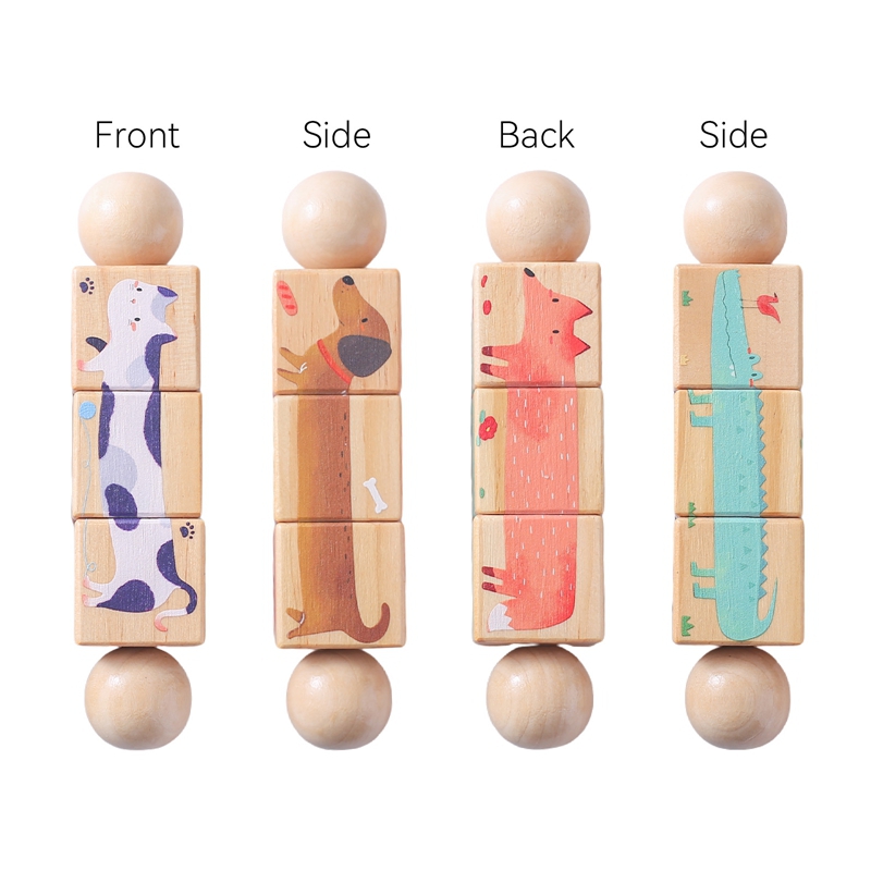 1pc Baby Wooden Rattle Toys Rotating Animal Matching Newborn Soothing Toy 0 12 Months Rotating Puzzle Montessori Toys for Babys: black