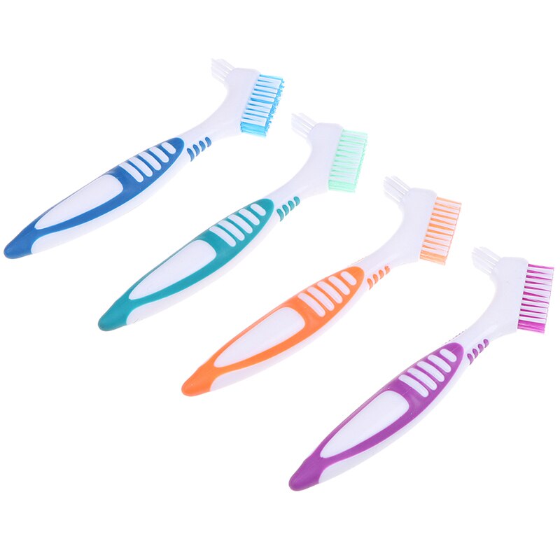 1Pc Denture Teeth Brush Easy Grip Handle Double Sided Toothbrushes Colour Random