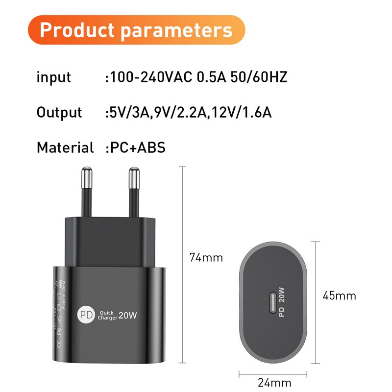 20w usb c carregador 20w para iphone 12 pro max tipo c pd 20w carregamento rápido carregador de telefone portátil para iphone 11 12 pro max