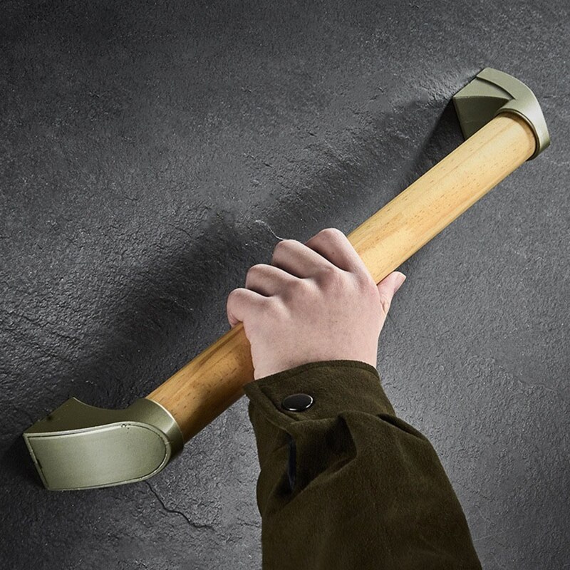 Barra de agarre de ducha antideslizante, barra de agarre de baño de madera maciza cromada, mango de equilibrio de baño, soporte de riel de mano de seguridad