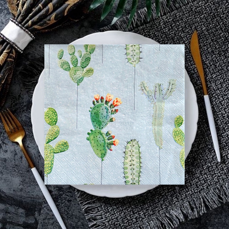 20/8Pcs Mix Bag Vintage Cactus Flowers Decoupage Paper Napkins Fruits Cholla Paper Serviettes for Xmas Birthday Party Tableware: Olive