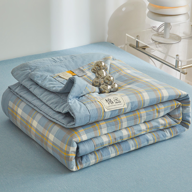 Sommer-Steppdecke aus reiner Baumwolle mit langem Klammer-Kern, klimatisierte Steppdecke, waschbar, kariert, weicher Bettdecke für Doppelbett, Zwilling-Königin-Größe-Bett: Volle / Gelb