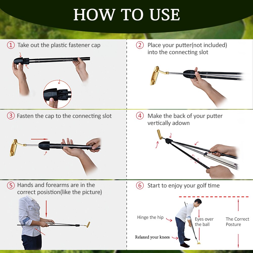 Golf Putting Training Aid-Putter de entrenamiento de Golf se adhiere a la mayoría de los correctores de Swing de Golf de eje de Putter