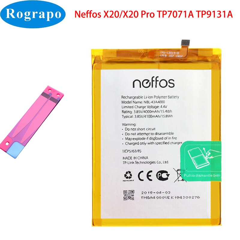 NBL-35B3000 NBL-40A2920 NBL-38A2500 NBL-38A2250 Phone Battery For TP-LINK Neffos X9 C7 Y7 C9 C9A C7S X20 Pro X1 Lite Max C5S: Neffos X20 X20Pro