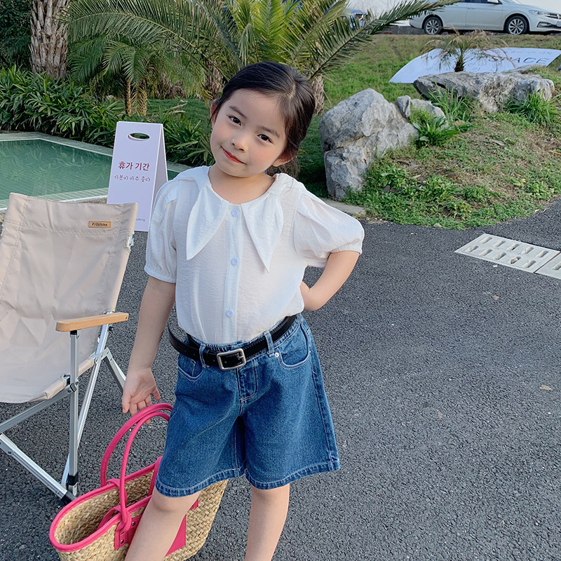Camicie da bambina 2022 camicie da papillon coreane per bambini nuovi estivi top con risvolto bianco