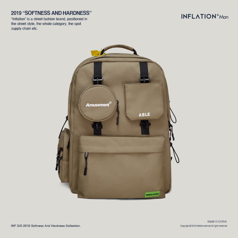 Mochila para hombres con inflación, bolso de hombro , mochilas de viaje a la para hombre, mochila de estilo urbano a la , mochilas para ordenador portátil, color sólido 205AI2018: khaki
