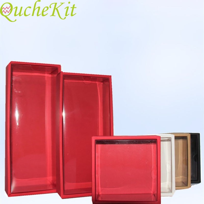 10Stck Weiß Kraft Papier Kasten Mit transparent PVC Fenster Schwarz Kuchen Boxen verrotten Hochzeit Süßigkeiten Cookie Verpackung Boxen