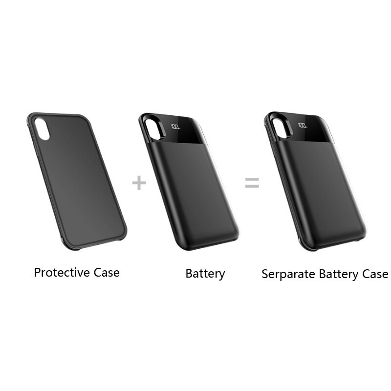 Funda de batería de carga para iPhone X XS XR XS Max, carcasa de batería de carga inalámbrica separada, carcasa de cargador de batería, pantalla Digital LED