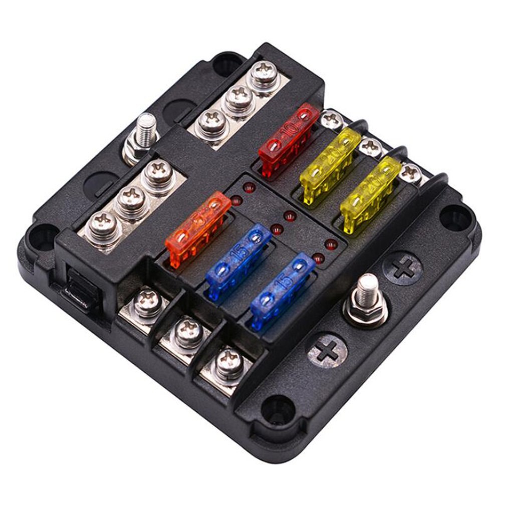 6 way 12V-24V car power distribution blade fuse bracket box block panel fuse LED indicators Marine applications