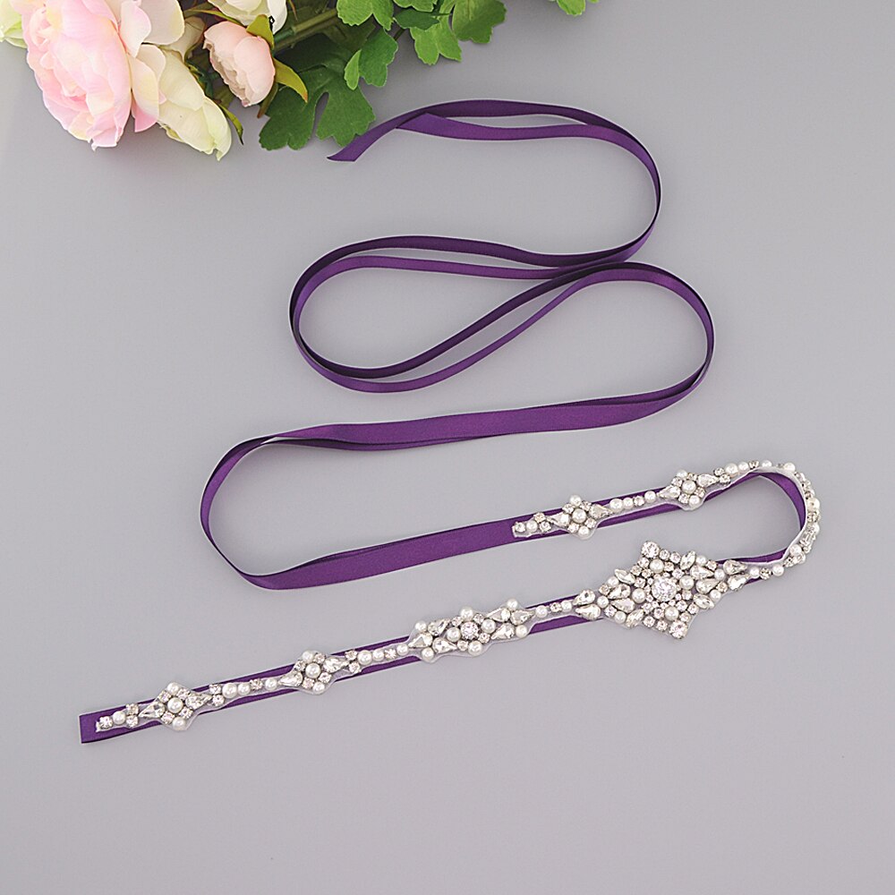 ZMS357 Wedding Luxury Diamond Belt for Dresses Female Crystal Rhinestone Applique Women's Belts Bride's Accessories: purple
