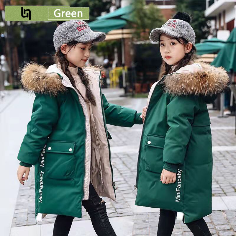 Manteau pour adolescentes, parka d'extérieur d'hiver, tenue pour adolescentes, veste à capuche en fourrure pour enfants filles de 5 6 8 10 12 ans: Green / Size 120