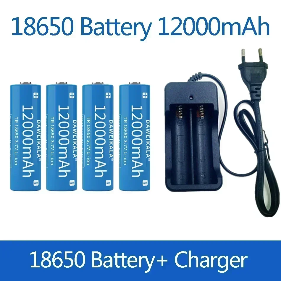 3,7 V, 18650, 12000mAh capacidad, batería recargable iones litio para linterna, batería antorcha + cargador