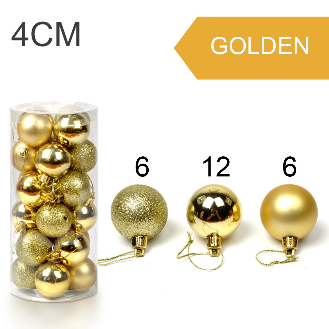Boules d'arbre de noël moderne mignonnes 24 pièces 4cm | Ornement suspendu pour fête de noël mariage, fournitures de décoration de noël: 24pcs gold