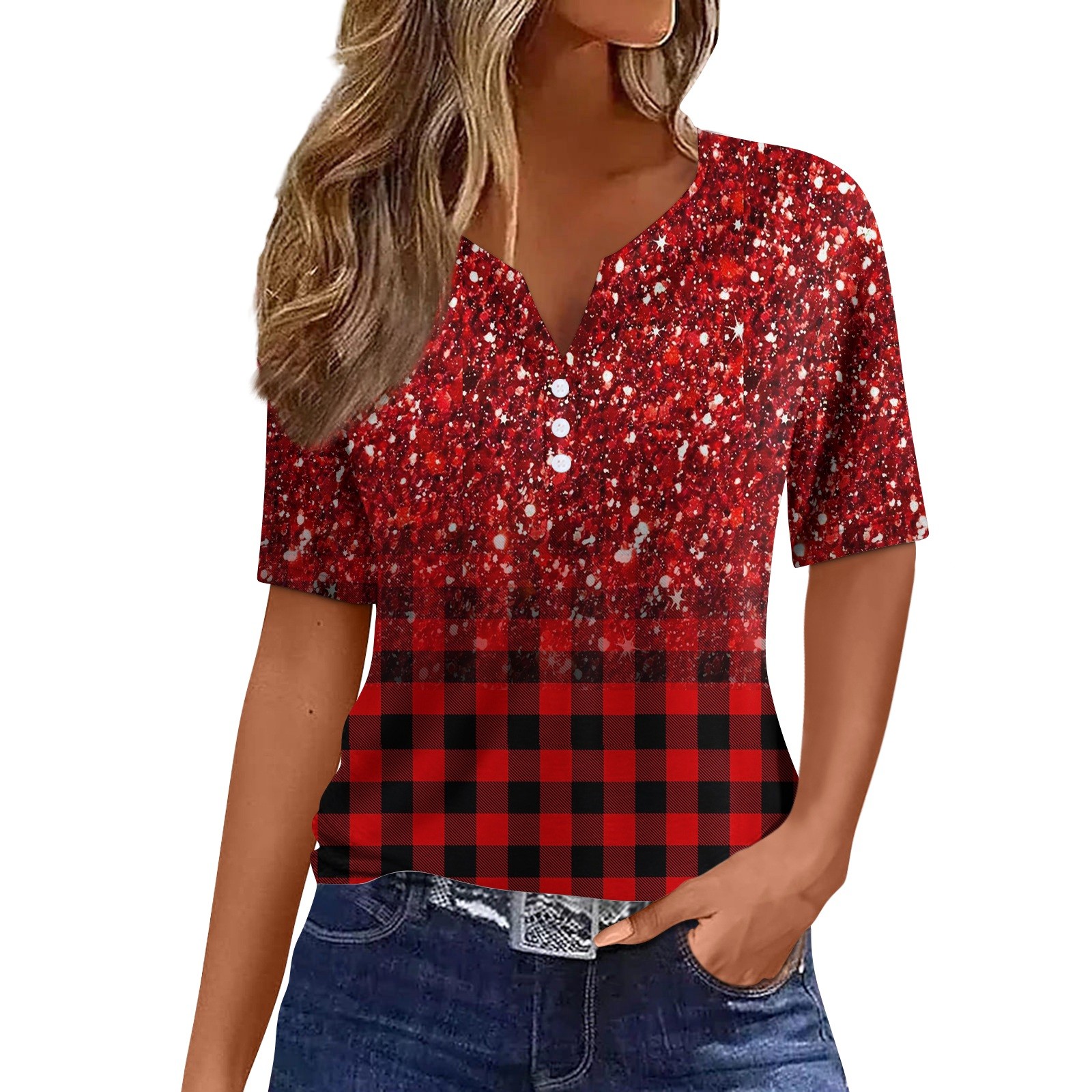T-shirt à col en V pour femmes, haut décontracté, imprimé rayé, streetwear, t-shirts pour femmes, vêtements d'été,