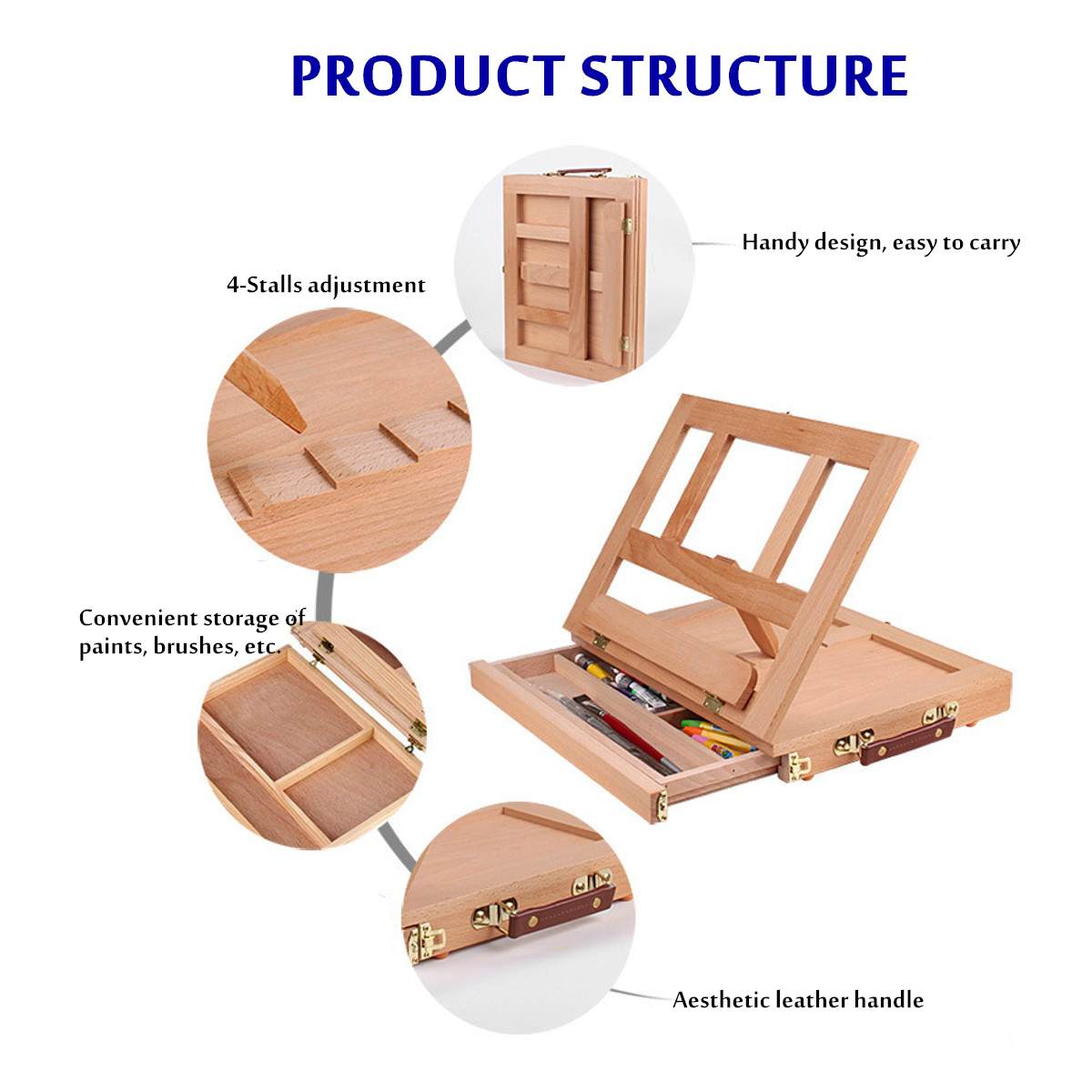 Portable Wooden Drawers Artist Table Desk Top Easel Stand Sketch Box Painting