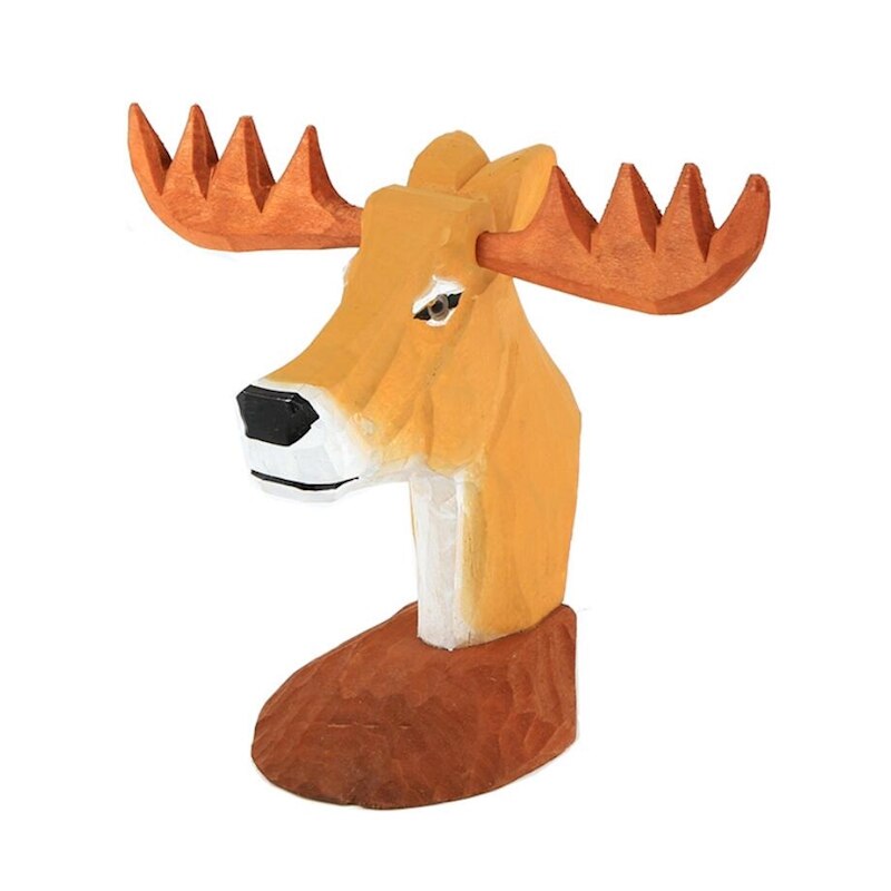 3D Animal Head Wood Carving Toy Ornaments Wood Hand Carved Jewelry Eyeglass Holder Giraffe Elk Office Desk Home Decor