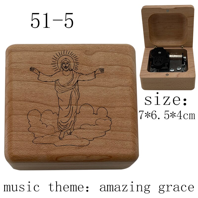 Wooden amazing grace music wind up Music Box Wife Husband church Home Christian Music Box Decoration