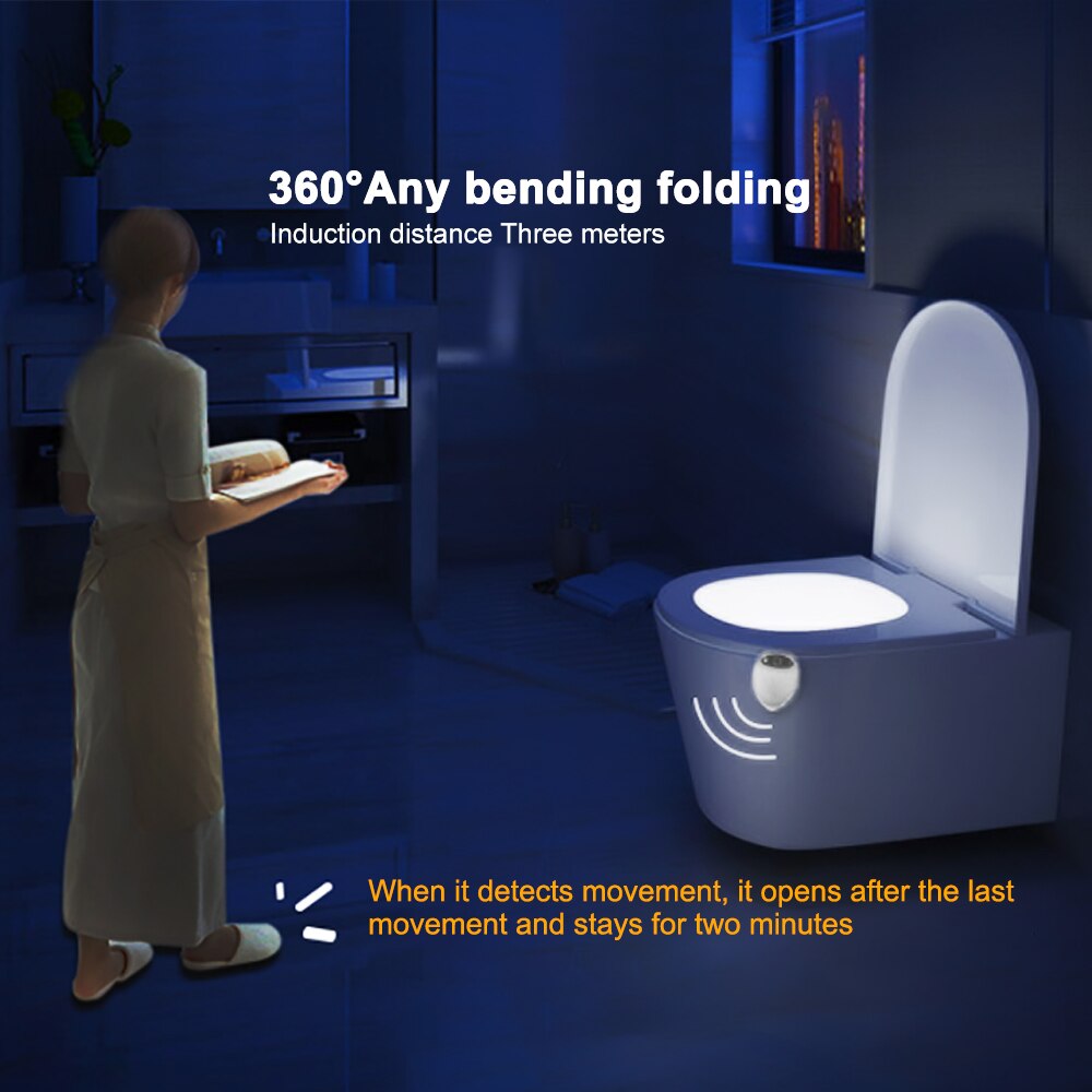Toilet natlys ført kropssensorlampe automatisk til / fra vandtæt 8 farveskift badeværelse lys