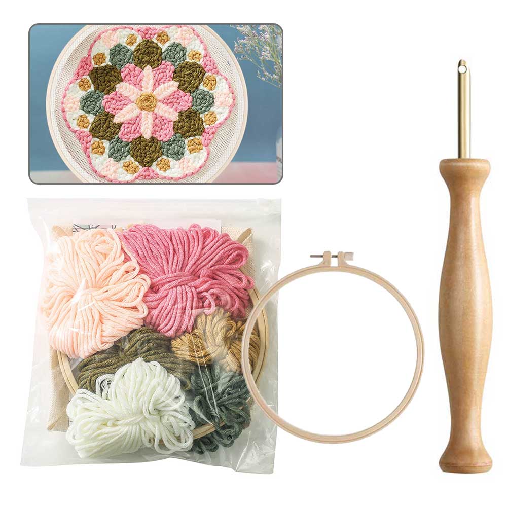 Punch Needle Starter Kits Soft Yarn Punch Needle Embroidery Kit Easy Embroidery Needlework Wool Work Home Decor Craft Making: Default Title