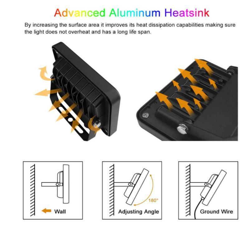 LED Flood Light IP66 Waterproof Outdoor 7 Colors Change RGB RC Floodlight Projector Reflector Lamp Spotlight AC85-265V 55W