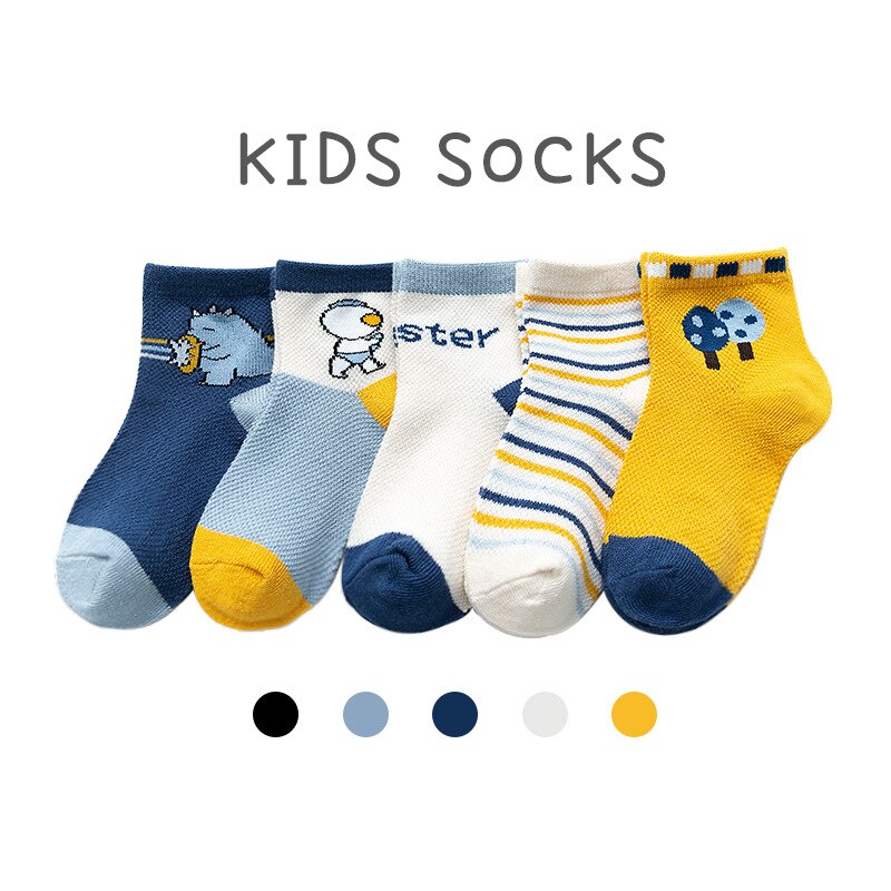 5Pairs kinder Socken Baumwolle kinder Socken Dünne Abschnitt Bär Kopf Sonne Cartoon Baumwolle Boot Socken Gestreiften Baby socken 1-12year: 3 / 7-12 Year