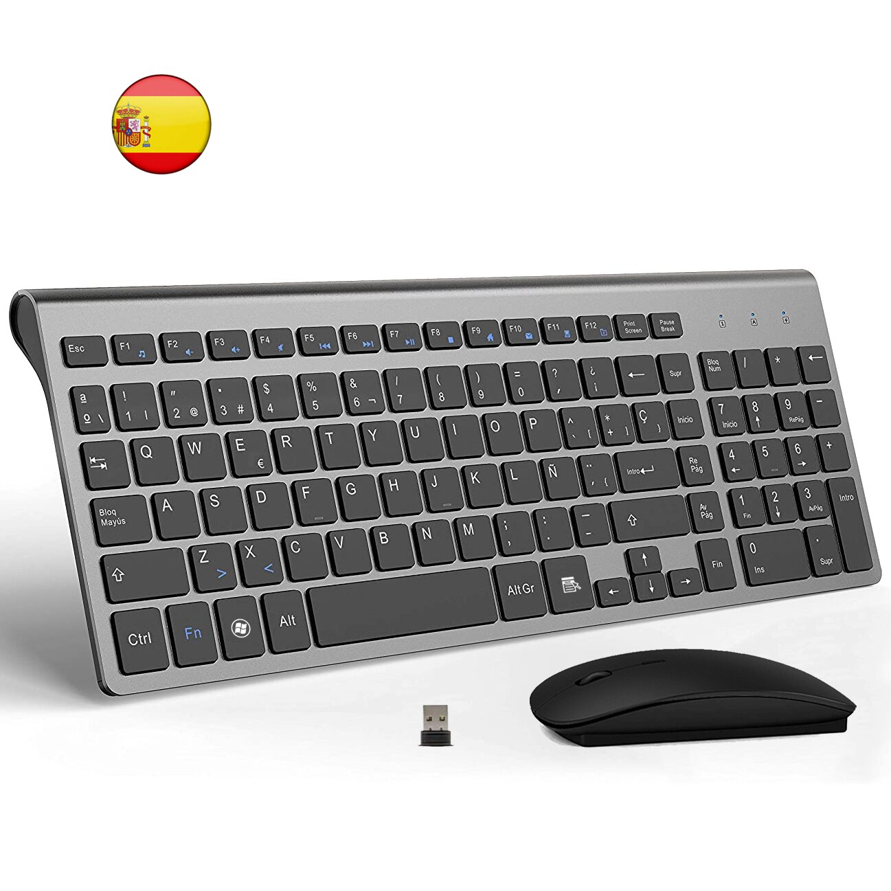 Spanish Wireless Keyboard and Mouse Ultra Slim Combo 2.4G Silent Compact Teclado Scissor Key Keyboard Set for PC Laptop tv box