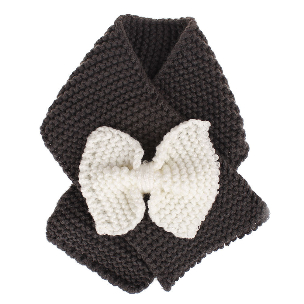 Brand Toddler Baby Girls Kids Warm Winter Scarf Cotton Solid Bowknot Lovely Sweet Baby Girls Knit Scarf 4 Colors: Dark Gray