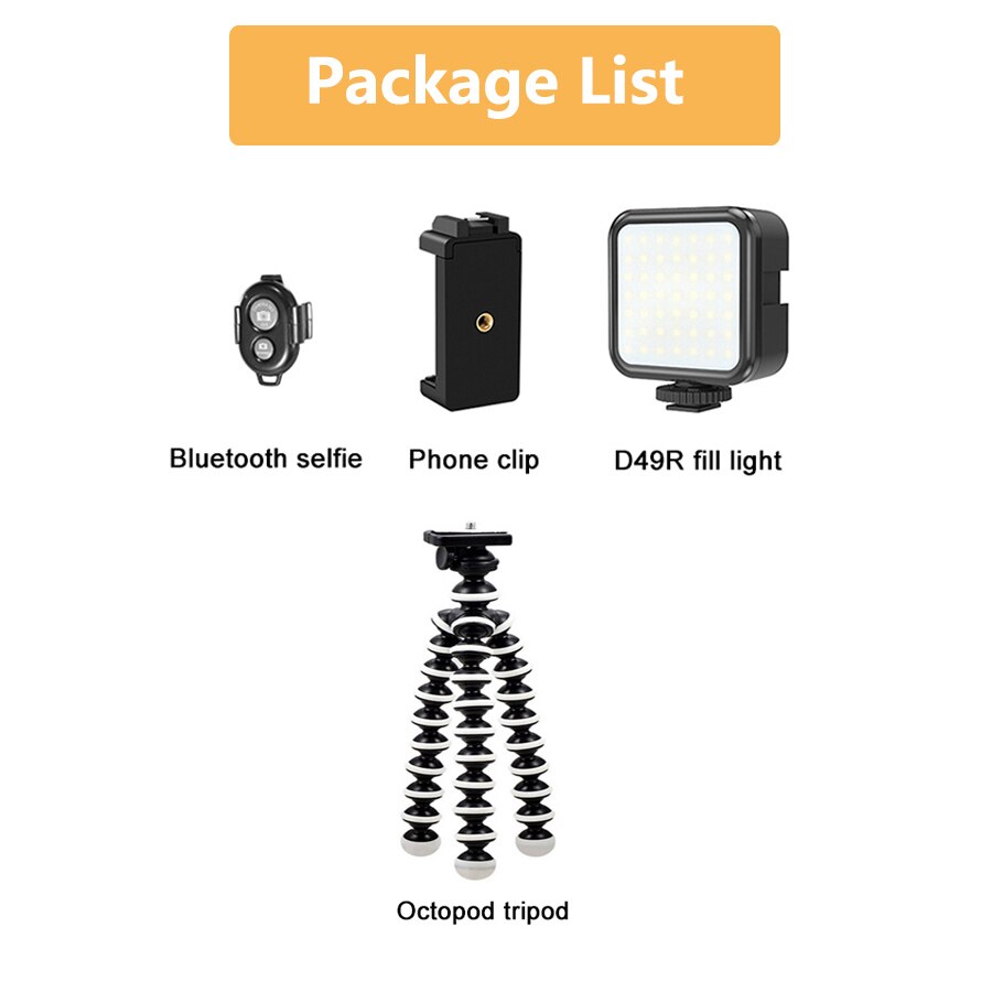 Jumpflash Vlog Selfie Flexible Tripod with Remote Control Microphone LED Light Holder for Smartphone & Motion Camera Tripod: C