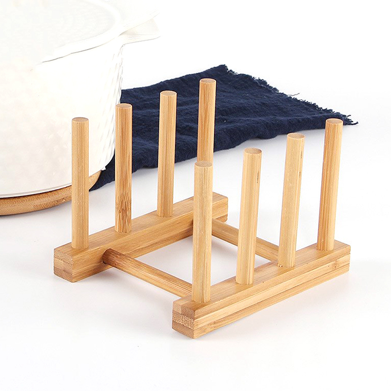 1 set x Houten Kom Plaat Schotel Stand Houder Eetstokjes Afdruiprek Houten Eetstokjes Afdruiprek Deksels Cover Display Rack: S