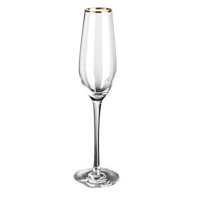Gold Trim Champagne Flute Glasses Cocktail Glasses Elegantly Hand Blown, Lead Free, Champagne Cups: Gold Flute