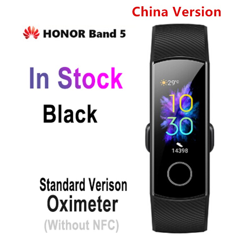 Huawei Honor band 5 Smart Band Blood Oxygen Optional smartwatch AMOLED Huawei smart band heart rage ftness sleep tracker: CN Black no NFC