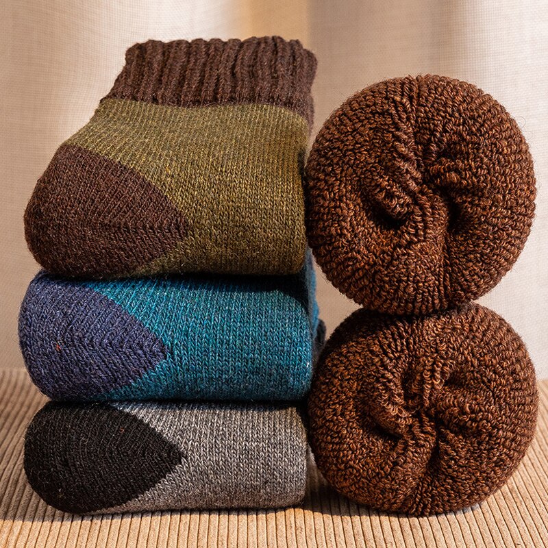 Chaussettes en laine mérinos pour hommes, chaudes, Style rétro, douces, Super épaisses, en éponge, bottes de randonnée, hiver