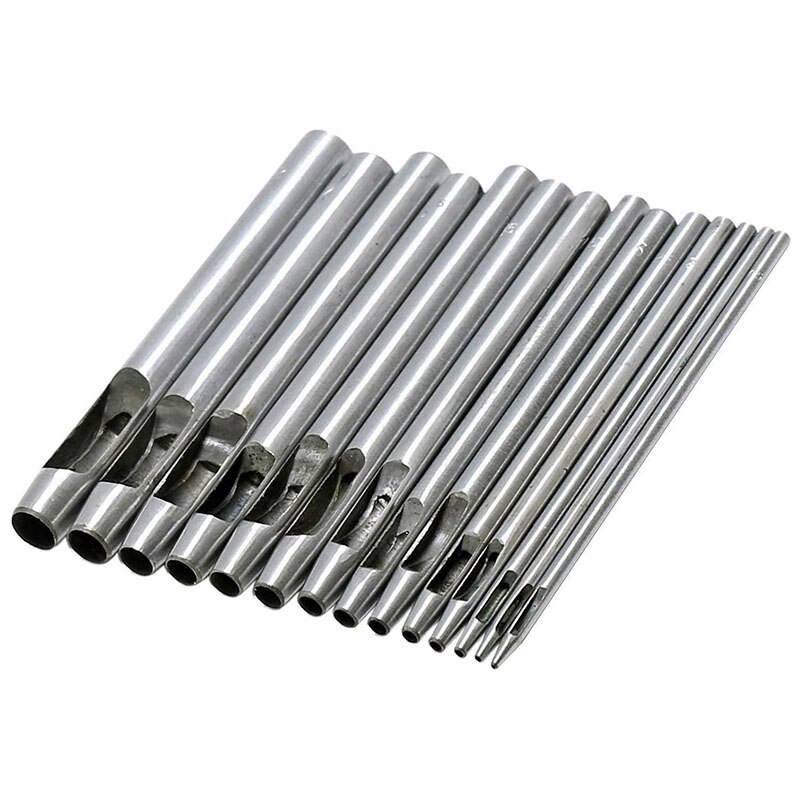 14 Uds redonda conjunto de punzones huecos de artesanía de cuero golpe herramienta Agujero hueco golpe herramienta de corte para ver bandas cinturones de lona: Default Title