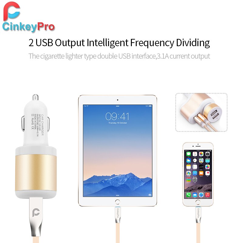 CinkeyPro Car Charger Cigarette Lighter 2-Ports USB Charger 2.1A Car-Charger Mobile Phone Universal For iPhone Samsung Charging