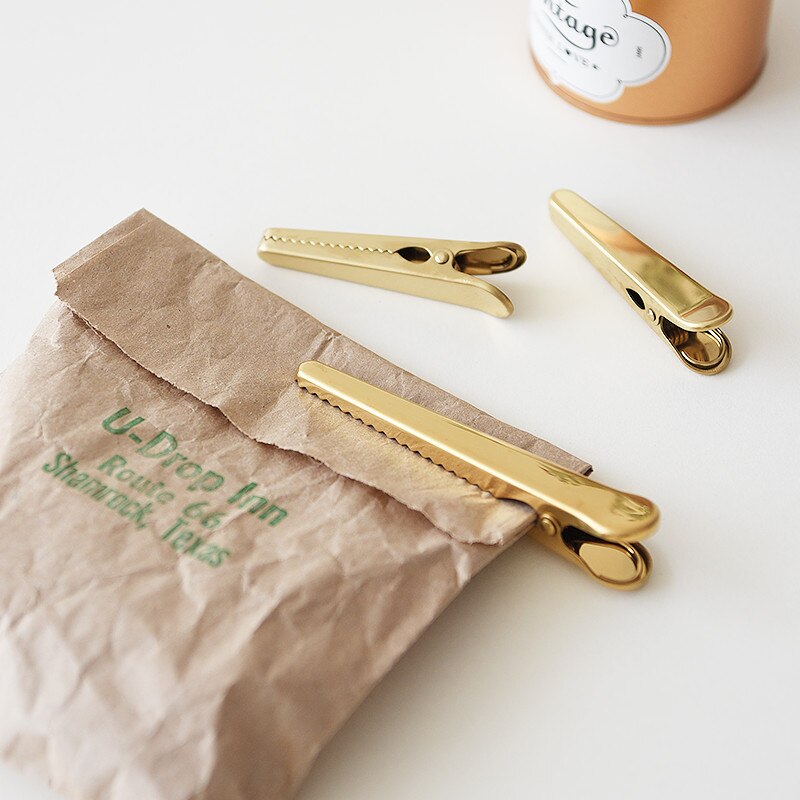 Vintage Brass Bill Clamp Ins Metal Spring Clips Food Coffee Bag Sealing Clips Office Home Stationery