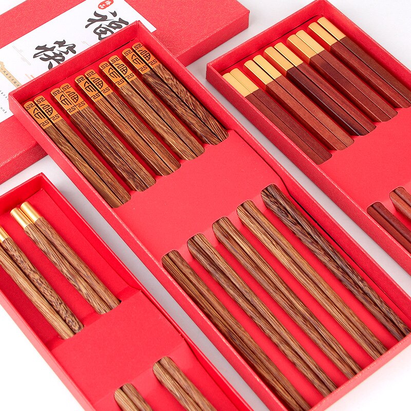 Natural Wood Wendge Chopsticks Cutlery Tableware Set Chinese Chopsticks Food Chopsticks Set Housewarming Box