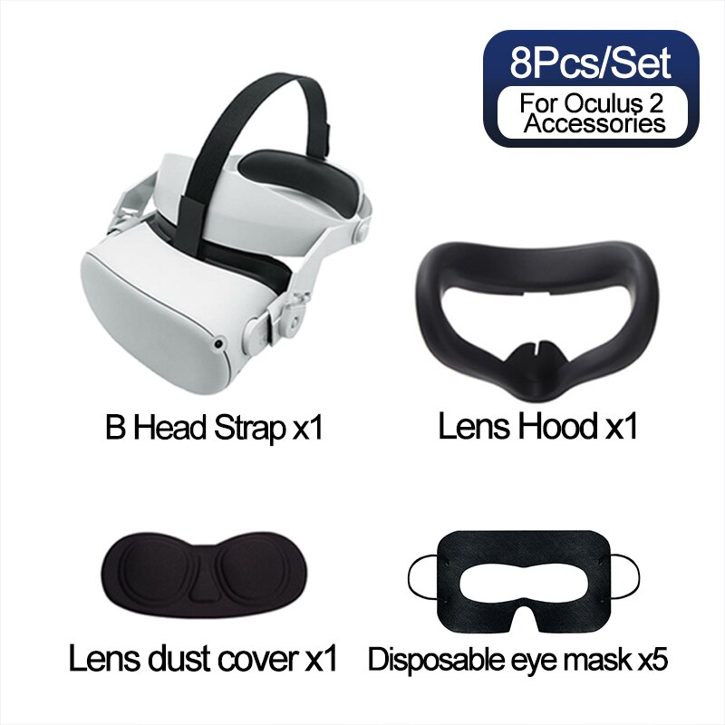 VR Handle Grip Shell Cover Protective Case Head Strap For Oculus Quest 2 VR Storage Case Bag for Oculus Quest2 VR Accessories: 8PCS-B