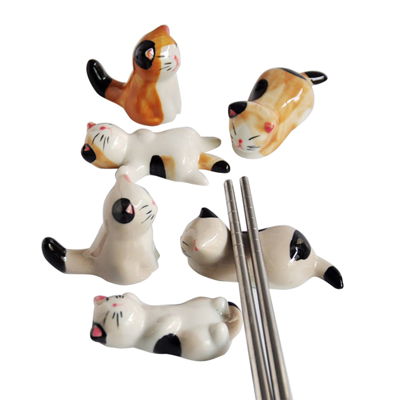 3 stk japansk stil keramiske spisepinner holder stativ søt katt spisepinne stativ pute pleie hvile kjøkken kunst håndverk servise