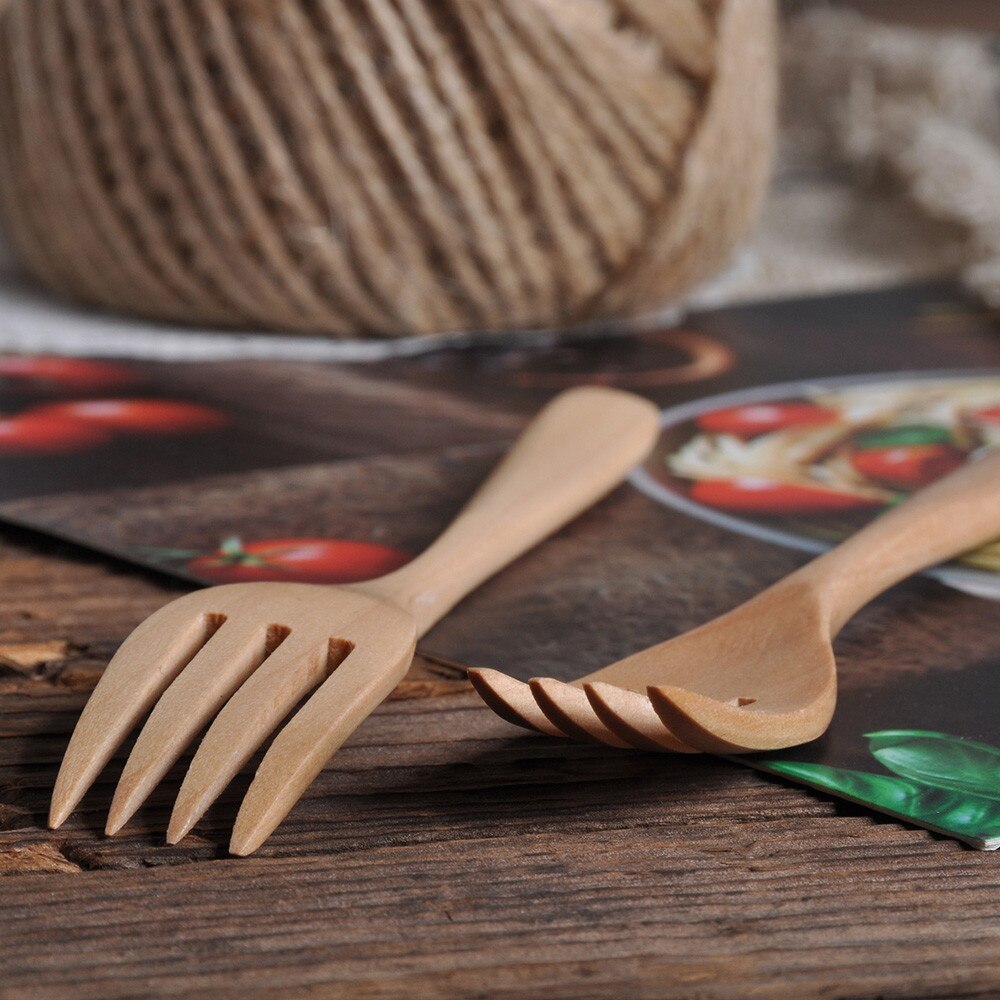 Tenedor de madera, Utensilio de cocina de bambú, herramientas para sopa, cuchara de té, vajilla, utensilios de cocina, utensilios de cocina, suministros