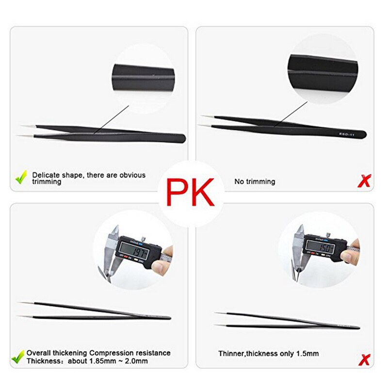 Urijk 6/10Pcs Tweezers Tools Kit ESD Precision Antistatic Tip Curved Straight Stainless Steel Tweezers Nipper Repair Tool