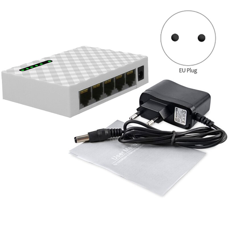 5-- ports netværksswitch 4- leder  rj45 gigabit ethernet 1000 mbps splitter rejse lan switch hub til pc desktop eu stik