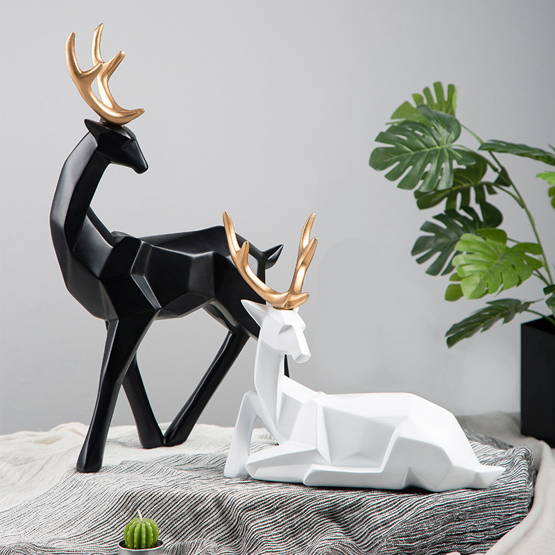 Nordisk stil 3d solid geometri heldig hjort ornamenter harpiks håndværk boligindretning til dekoration kontor skrivebordsfigurer
