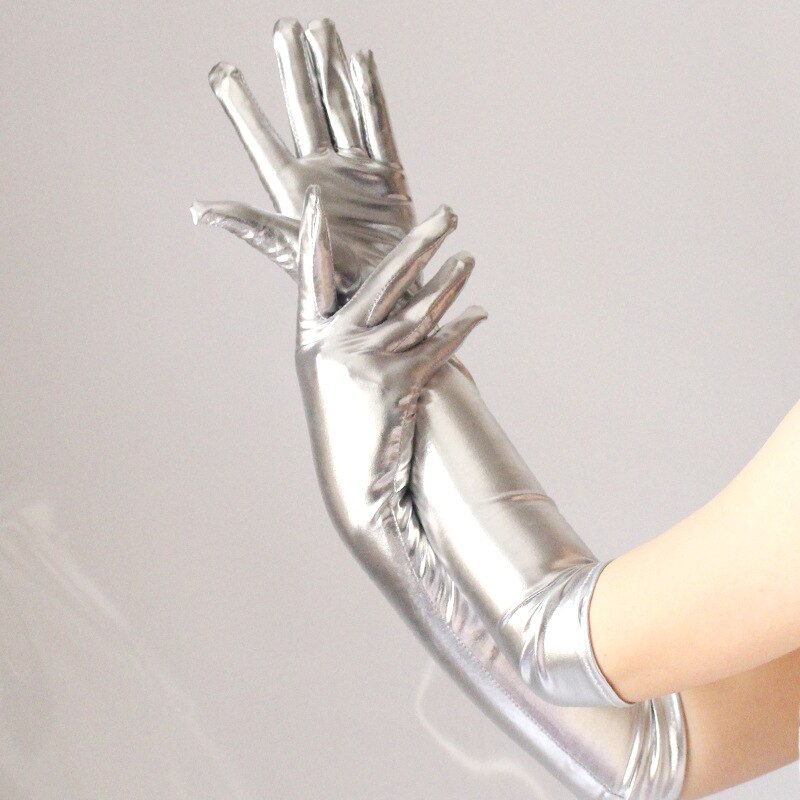 JaneVini-guantes de boda largos dorados/plateados brillantes para novia, longitud hasta el codo, guantes de novia, guante de de noche, accesorios de boda,