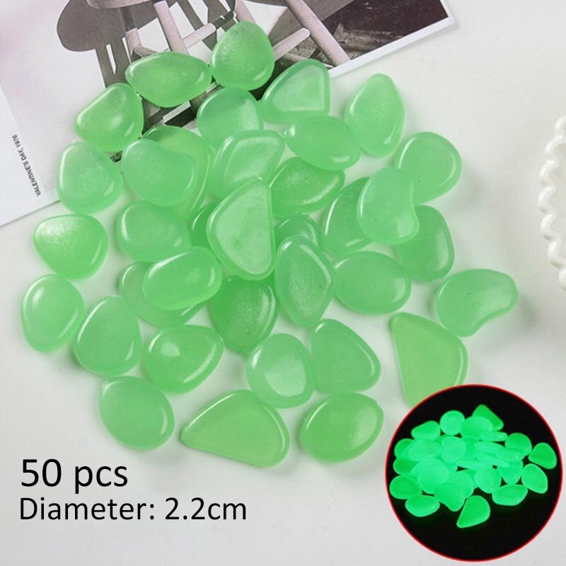 50 stuks/pak glow in the dark stenen tuindecoratie aquariumbodem landschap gloeiende stenen kunsthars lichtgevende stenen: Grasgroen