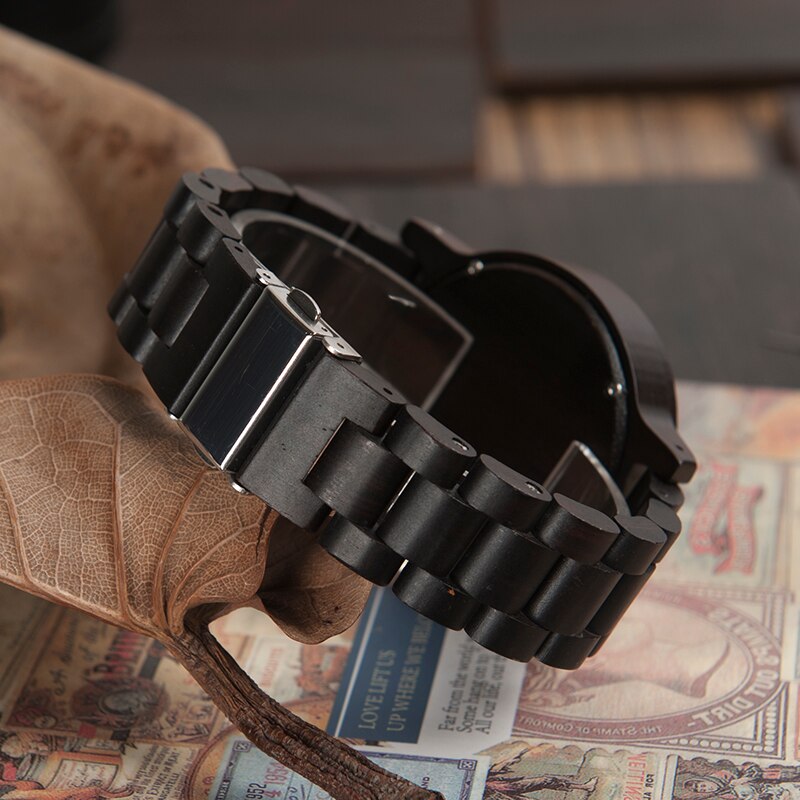 Bobo bird  wn24 n 25 houten horloge zabra ebbenhouten horloges voor heren, oosterse arabische cijfers wijzerplaat, horloge met gereedschap om de maat aan te passen