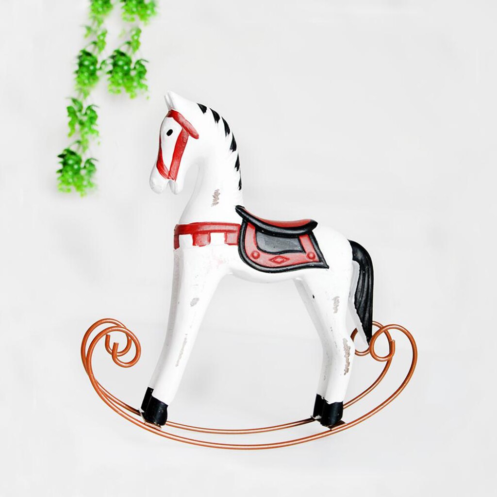 Wooden Mini Rocking Horse Craft Decoration Nordic Style Wooden Crafts Ornaments: White
