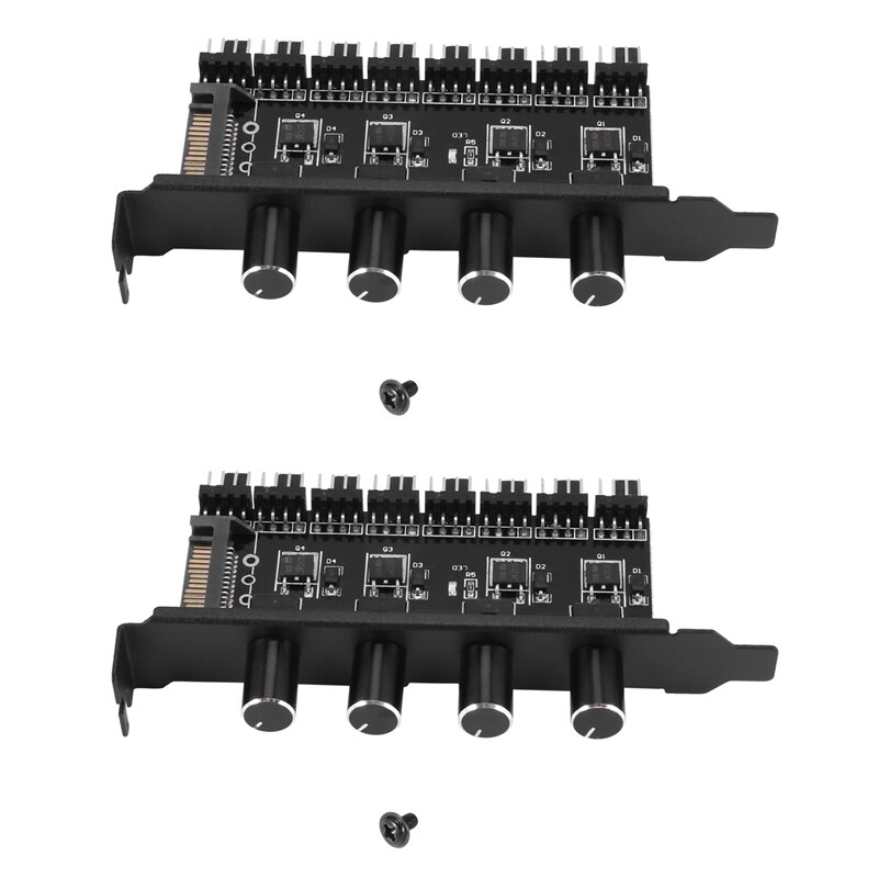 2x pc 8 -kanal-lüfter-hub mit 4 drehknöpfen zur drehzahlregelung für cpu-, gehäuse-, festplatten-, vga-, pwm-lüfter, pci  by 12v halterung und stromversorgung.
