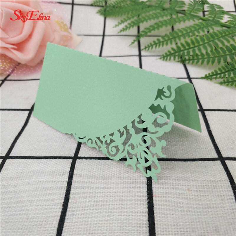 50pcs Wedding Party Table Name Place Cards Chic Pearlescent Lace Favor Message Setting Card Wedding Birthday Supplies 7ZSH870: light green