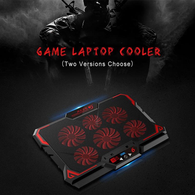 COOLCOLD 17inch Gaming Laptop Cooler Six Fan Led Screen Two USB Port 2600RPM Laptop Cooling Pad Notebook Stand for Laptop