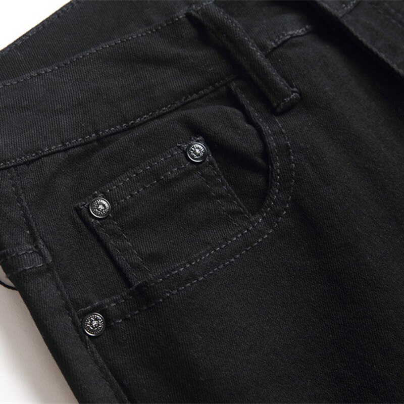 Mannen Rose Bloem Borduren Jeans Gaten Ripped Stretch Denim Broek Slanke Zwarte Broek